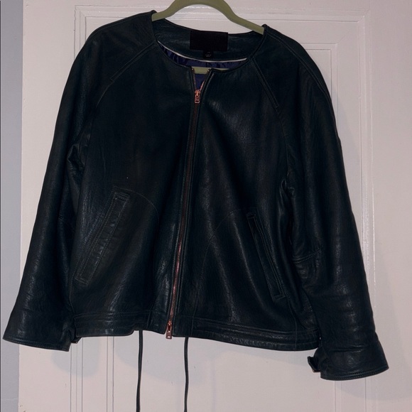 J. Crew Collection leather dark green jacket with rose gold hardware. - Picture 5 of 9